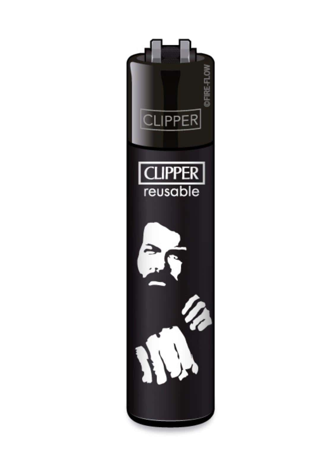 Schwarzes clipper feuerzeug nachfüllbar mit weißem silhouette eines bartträgers im gothic horror style